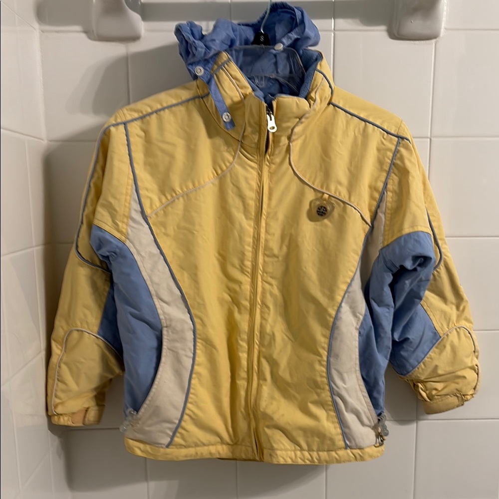 Obermeyer Yellow and Blue Puffer Ski Jacket Sporty Design